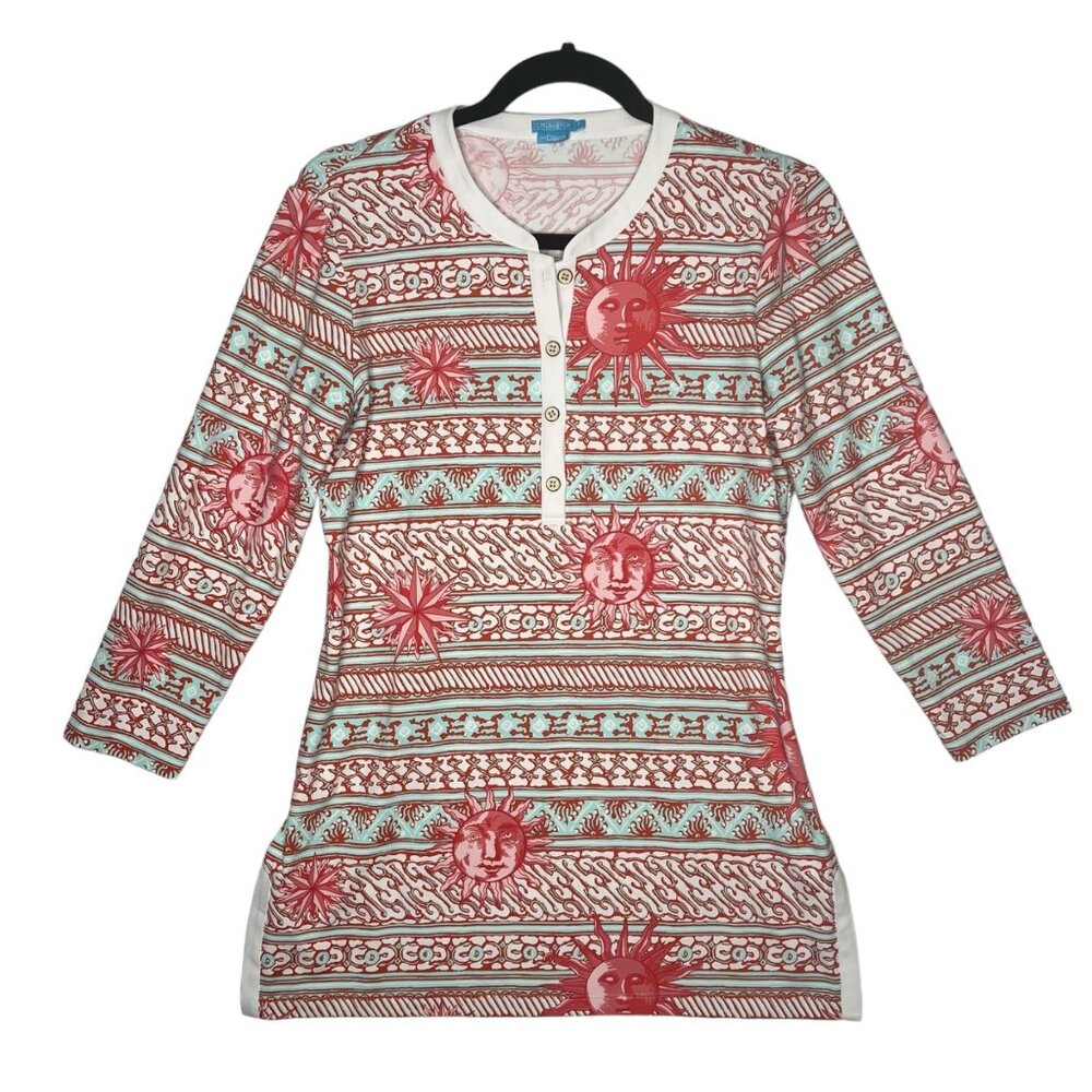 J McLaughlin Biscayne Catalina Cloth Tunic Top Coral Sun Print Size S